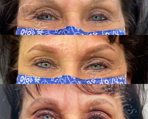 natural looking eyebrow tattoo mature skin before, immediately after and healed results